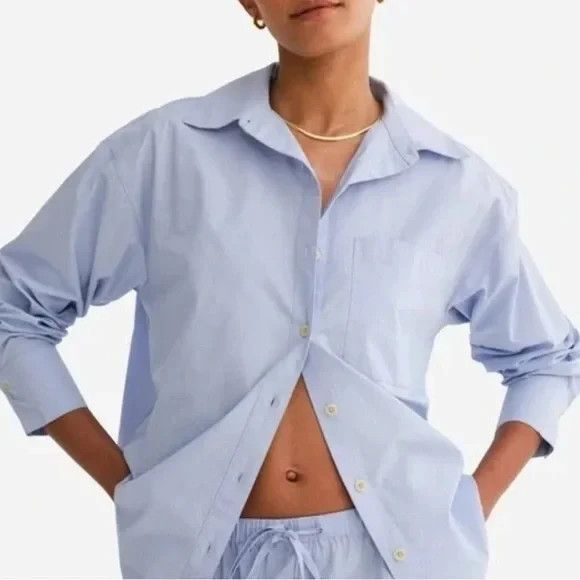 MATE THE LABEL 100% Organic Cotton Poplin Button Down Shirt Long Sleeve S BLUE - Picture 2 of 6